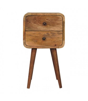 Artisan Furniture Solid Wood Mini Oak-ish Curved Bedside, 2 Drawers, Brown