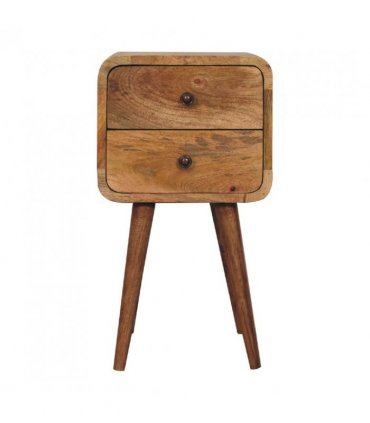 Artisan Furniture Solid Wood Mini Oak-ish Curved Bedside, 2 Drawers, Brown