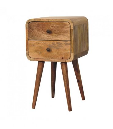 Artisan Furniture Solid Wood Mini Oak-ish Curved Bedside, 2 Drawers, Brown