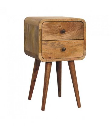 Artisan Furniture Solid Wood Mini Oak-ish Curved Bedside, 2 Drawers, Brown
