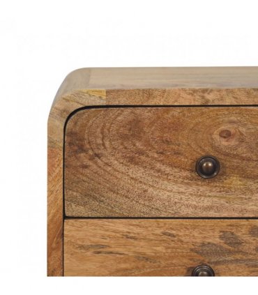 Artisan Furniture Solid Wood Mini Oak-ish Curved Bedside, 2 Drawers, Brown
