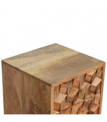 Artisan Furniture Solid Wood Mini Cube Carved 2 Drawer Bedside, Brown Color