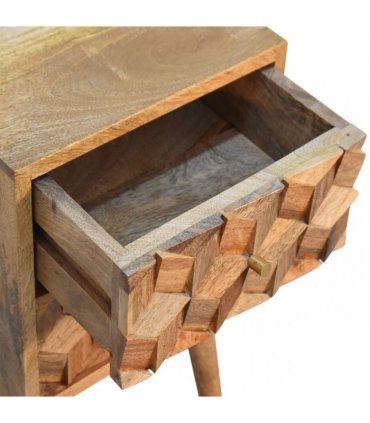 Artisan Furniture Solid Wood Mini Cube Carved 2 Drawer Bedside, Brown Color