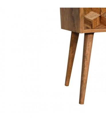 Artisan Furniture Solid Wood Mini Cube Carved 2 Drawer Bedside, Brown Color