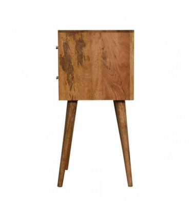 Artisan Furniture Solid Wood Mini Cube Carved 2 Drawer Bedside, Brown Color