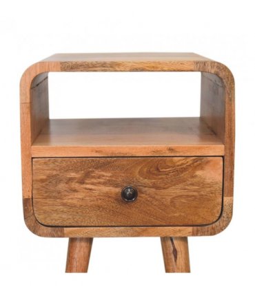 Artisan Furniture Solid Wood Mini Oakish Curve Open Bedside, 1 Drawer, 1 Open Slot