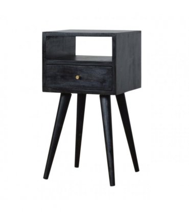 Artisan Furniture Solid Wood Mini Ash Black Bedside, Black, 1Drawer
