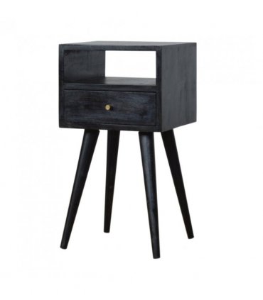 Artisan Furniture Solid Wood Mini Ash Black Bedside, Black, 1Drawer