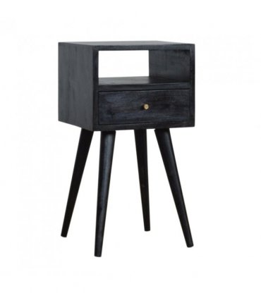 Artisan Furniture Solid Wood Mini Ash Black Bedside, Black, 1Drawer