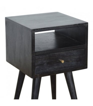 Artisan Furniture Solid Wood Mini Ash Black Bedside, Black, 1Drawer