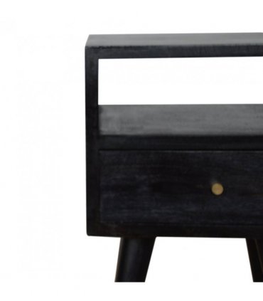 Artisan Furniture Solid Wood Mini Ash Black Bedside, Black, 1Drawer