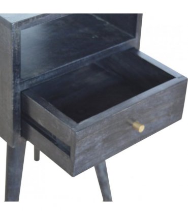 Artisan Furniture Solid Wood Mini Ash Black Bedside, Black, 1Drawer