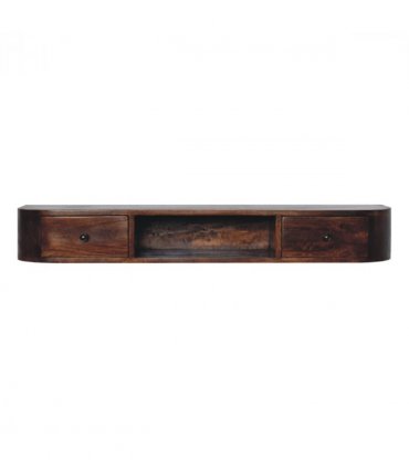 Artisan Furniture Solid Wood Lunar 2 Drawer Wall Mounted Console, 1 Open Slot, Dark Brown