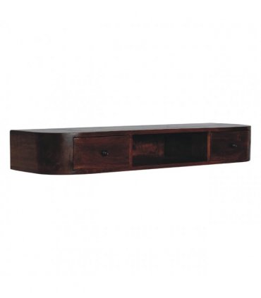 Artisan Furniture Solid Wood Lunar 2 Drawer Wall Mounted Console, 1 Open Slot, Dark Brown