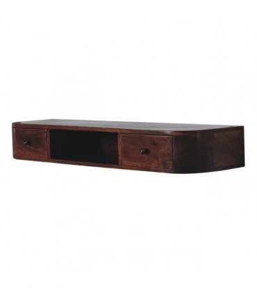 Artisan Furniture Solid Wood Lunar 2 Drawer Wall Mounted Console, 1 Open Slot, Dark Brown