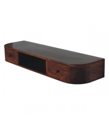 Artisan Furniture Solid Wood Lunar 2 Drawer Wall Mounted Console, 1 Open Slot, Dark Brown