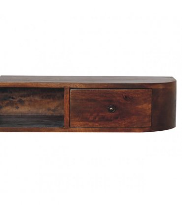 Artisan Furniture Solid Wood Lunar 2 Drawer Wall Mounted Console, 1 Open Slot, Dark Brown