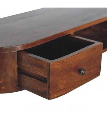 Artisan Furniture Solid Wood Lunar 2 Drawer Wall Mounted Console, 1 Open Slot, Dark Brown