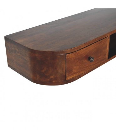 Artisan Furniture Solid Wood Lunar 2 Drawer Wall Mounted Console, 1 Open Slot, Dark Brown