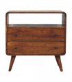 Artisan Furniture Solid Wood Curved Nordic Charm Chest, 2 Drawers, 1 Shelf, Dark Brown