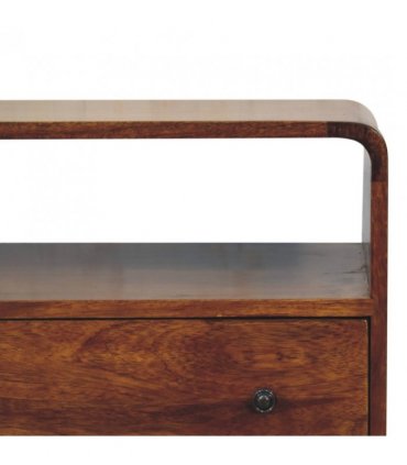 Artisan Furniture Solid Wood Curved Nordic Charm Chest, 2 Drawers, 1 Shelf, Dark Brown