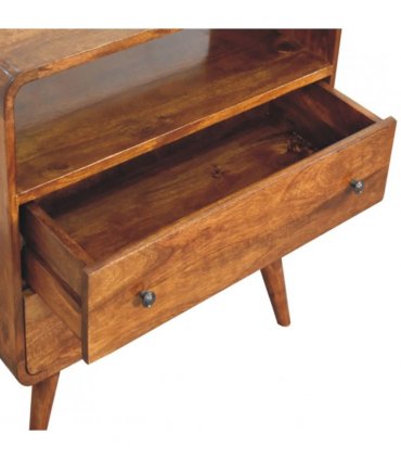 Artisan Furniture Solid Wood Curved Nordic Charm Chest, 2 Drawers, 1 Shelf, Dark Brown