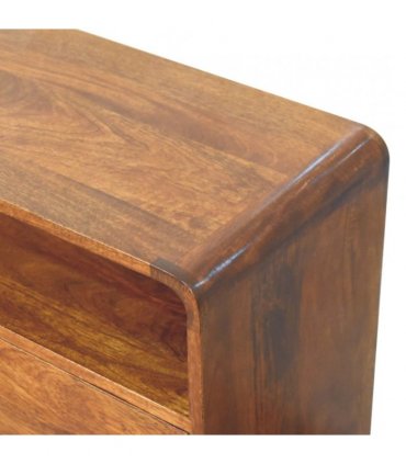 Artisan Furniture Solid Wood Curved Nordic Charm Chest, 2 Drawers, 1 Shelf, Dark Brown