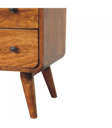 Artisan Furniture Solid Wood Curved Nordic Charm Chest, 2 Drawers, 1 Shelf, Dark Brown