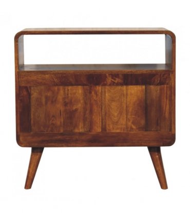 Artisan Furniture Solid Wood Curved Nordic Charm Chest, 2 Drawers, 1 Shelf, Dark Brown