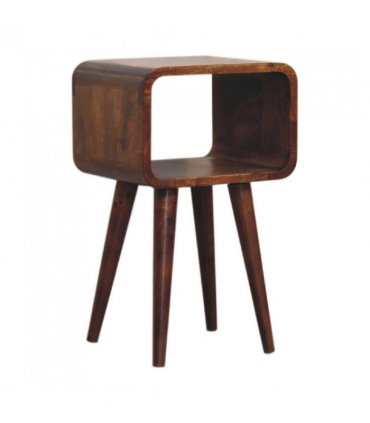 Artisan Furniture Solid Wood Mini Chestnut Curved Open Bedside, Brown, 1 Open Slot