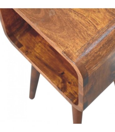 Artisan Furniture Solid Wood Mini Chestnut Curved Open Bedside, Brown, 1 Open Slot