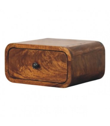 Artisan Furniture Solid Wood Avora Mini Wall-Mounted Chestnut 1 Drawer Nightstand, Dark Brown
