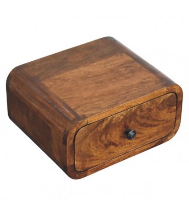 Artisan Furniture Solid Wood Avora Mini Wall-Mounted Chestnut 1 Drawer Nightstand, Dark Brown