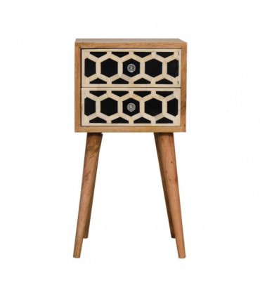 Artisan Furniture Solid Wood Mini Bone Inlay 2 Drawer Bedside, Brown And Black