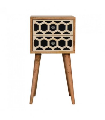 Artisan Furniture Solid Wood Mini Bone Inlay 2 Drawer Bedside, Brown And Black