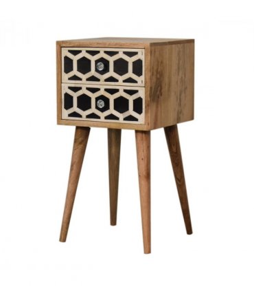 Artisan Furniture Solid Wood Mini Bone Inlay 2 Drawer Bedside, Brown And Black