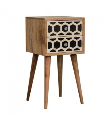 Artisan Furniture Solid Wood Mini Bone Inlay 2 Drawer Bedside, Brown And Black