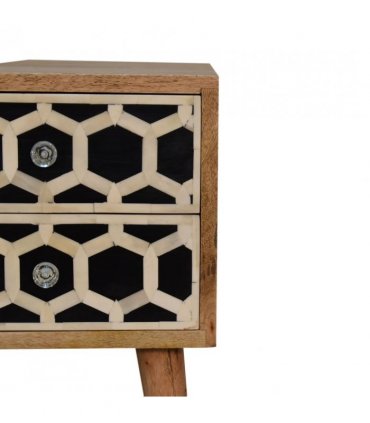 Artisan Furniture Solid Wood Mini Bone Inlay 2 Drawer Bedside, Brown And Black