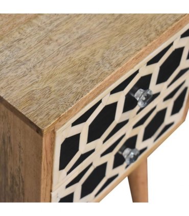 Artisan Furniture Solid Wood Mini Bone Inlay 2 Drawer Bedside, Brown And Black