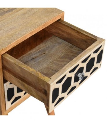 Artisan Furniture Solid Wood Mini Bone Inlay 2 Drawer Bedside, Brown And Black