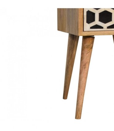 Artisan Furniture Solid Wood Mini Bone Inlay 2 Drawer Bedside, Brown And Black