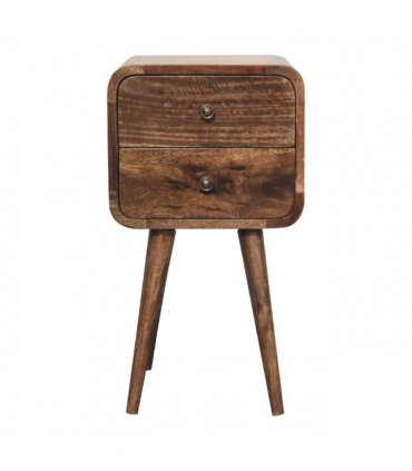 Artisan Furniture Solid Wood Mini Curved Grey Washed Bedside, Brown, 2 Drawers