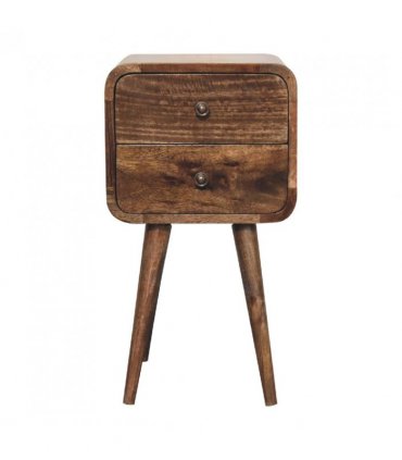 Artisan Furniture Solid Wood Mini Curved Grey Washed Bedside, Brown, 2 Drawers