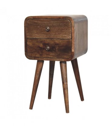 Artisan Furniture Solid Wood Mini Curved Grey Washed Bedside, Brown, 2 Drawers