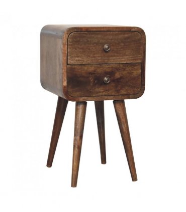 Artisan Furniture Solid Wood Mini Curved Grey Washed Bedside, Brown, 2 Drawers