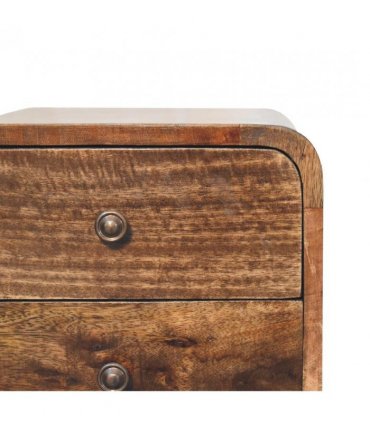 Artisan Furniture Solid Wood Mini Curved Grey Washed Bedside, Brown, 2 Drawers