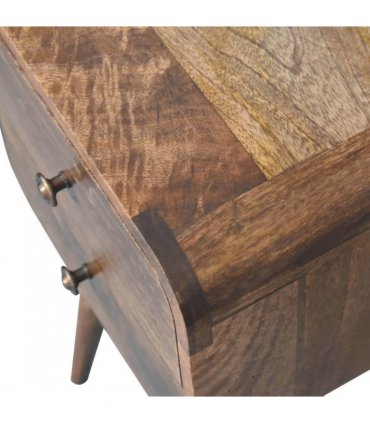 Artisan Furniture Solid Wood Mini Curved Grey Washed Bedside, Brown, 2 Drawers