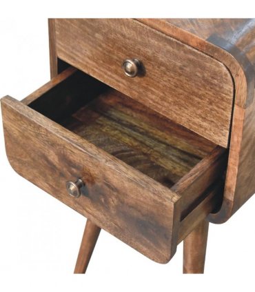 Artisan Furniture Solid Wood Mini Curved Grey Washed Bedside, Brown, 2 Drawers