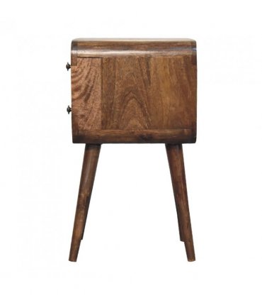 Artisan Furniture Solid Wood Mini Curved Grey Washed Bedside, Brown, 2 Drawers