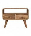 Artisan Furniture Solid Wood Mini Curved Oak-ish Media Unit, 2 Drawers, Beige